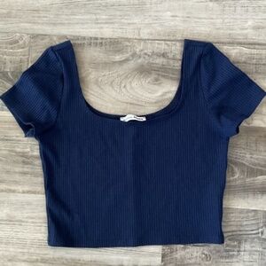 Reformation Navy Ribbed Short Sleeve Top Size M